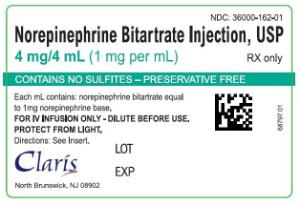 Picture of Norepinephrine Bitartrate 1 mg / mL Injection Ampule 4 mL36000016210