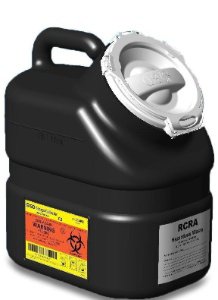 Picture of RCRA Waste Container BD™ 10-1/2 H X 7-1/2 W X 12 L Inch 3 Gallon Black Base / White Lid Vertical Entry Hinged Snap On Lid305066