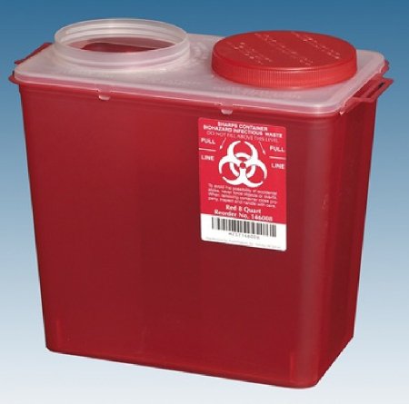 Picture of Sharps Container The Big Mouth 10-1/4 H X 11-3/4 W X 6-3/4 D Inch 2 Gallon Translucent Red Base / Translucent Lid Vertical Entry Chimney Top Lid146008