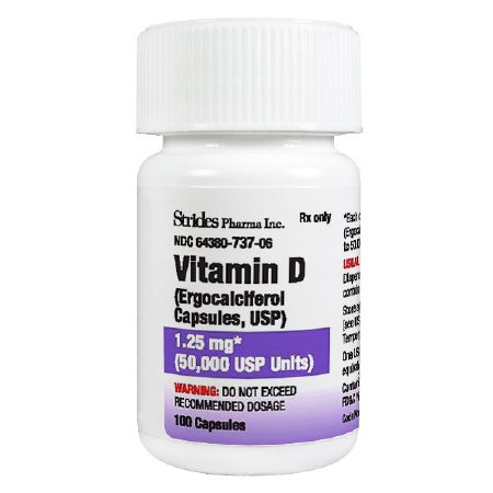 Picture of Vitamin D Ergocalciferol (Vitamin D2) 50,000 Unit Capsule Bottle 100 Capsules64380073706