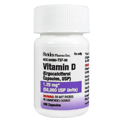 Picture of Vitamin D Ergocalciferol (Vitamin D2) 50,000 Unit Capsule Bottle 100 Capsules64380073706