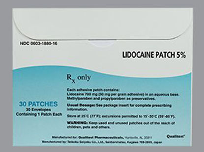 Picture of Lidocaine 5%, 700 mg Patch Box 30 Patches00603188016