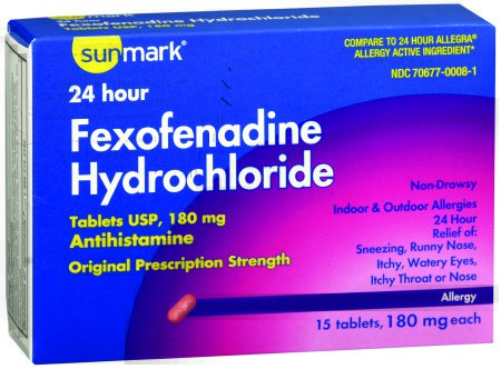 Picture of Allergy Relief sunmark® 180 mg Strength Tablet 15 per Box70677007401