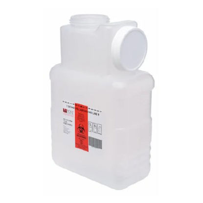 Picture of Sharps Container Leaktight 1.5 Gallon Translucent Base / White Lid Horizontal / Vertical Entry Screw On Lid2201-LPBW-22