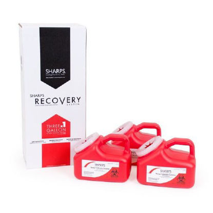 Picture of Mailback Sharps Container Sharps Recovery System™ 9 L X 6 W X 7-1/2 H Inch 1 Gallon Red Base / White Lid Vertical Entry Snap On Lid81003