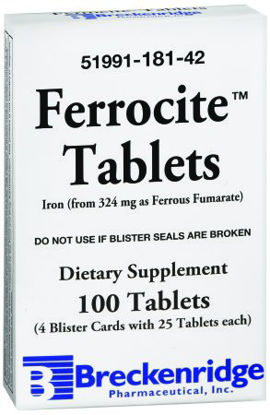 Picture of Ferrocite™ Iron Preparation Ferrous Fumarate 324 mg (106 mg) Tablet Blister Pack 100 Tablets51991018142