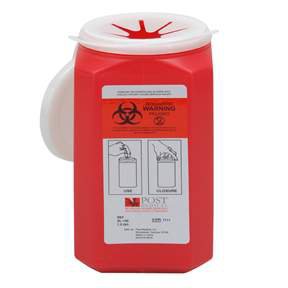 Picture of Sharps Container Leaktight 1.5 Quart Red Base / White Lid Vertical Entry Snap On LidSL150