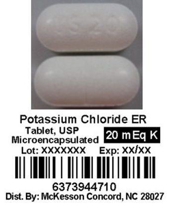 Picture of Replacement Preparation Potassium Chloride 20 mEq Tablet Blister Pack 100 Tablets63739044710