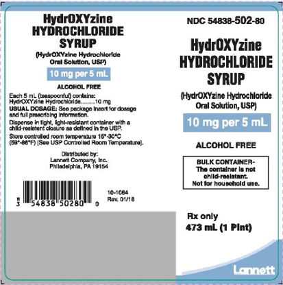 Picture of Hydroxyzine HCl 10 mg / 5 mL Solution Bottle 473 mL54838050280
