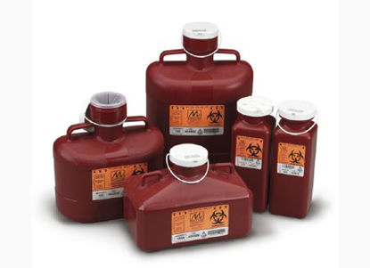 Picture of Sharps Container Sharps-Tainer® 5 H X 3-1/2 W X 3-1/2 D Inch 0.7 Quart Red Base / White Lid Vertical Entry Tethered Screw On Lid185S