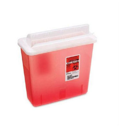 Picture of Sharps Container 4-3/4 X 10-1/2 X 11-1/2 Inch 1.25 Gallon Translucent Red Base / Translucent Lid Horizontal Entry Flap Lid8513