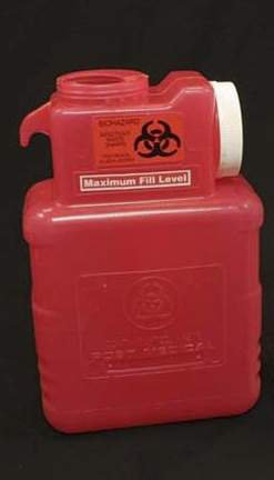 Picture of Sharps Container Leaktight 1.5 Gallon Red Base / White Lid Horizontal / Vertical Entry Screw On Lid2201-LPR