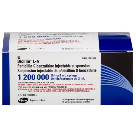Picture of Bicillin® L-A Penicillin G Benzathine 1.2 MMU / 2 mL Injection Prefilled Syringe 2 mL60793070110