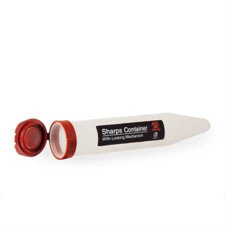 Picture of Pocket Shuttle Sharps Container Hopkins® 1-7/64 D X 6 L Inch 6 Needles Translucent Base / Red Lid Vertical Entry Hinged Snap On Lid668301CA