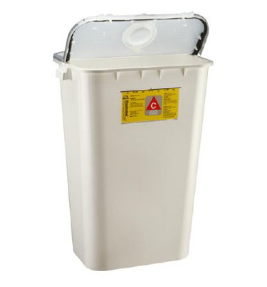 Picture of Chemotherapy Waste Container Bemis™ Sentinel 22-1/2 H X 11-4/5 W X 16-1/2 L Inch 11 Gallon Translucent Base / White and Yellow Lid Horizontal / Vertical Entry Gasketed Hinged Lid211 004