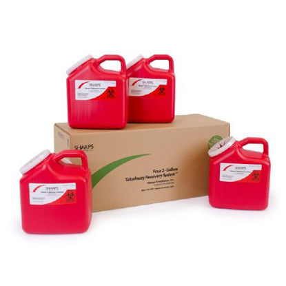 Picture of Mailback Sharps Container TakeAway® Recovery System 2 Gallon Red Base / Translucent Petals Vertical Entry82004