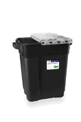Picture of RCRA Waste Container Recykleen™ 18-1/2 H X 17-3/4 W X 11-3/4 D Inch 9 Gallon Black Base / Translucent Top Vertical Entry Gasketed Hinged Lid305068