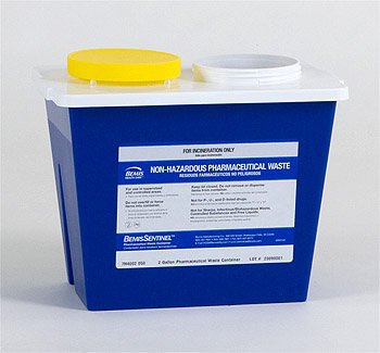Picture of Pharmaceutical Waste Container Bemis™ Sentinel 15-7/8 H X 16-1/2 L X 11-13/16 W Inch 8 Gallon Blue Base / White Lid Horizontal / Vertical Entry Gasketed Hinged Lid4008 050