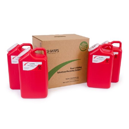Picture of Mailback Sharps Container TakeAway® Recovery System 9 L X 6 W X 17 H Inch 3 Gallon Red Base / Translucent Lid Vertical Entry Screw On Lid83004