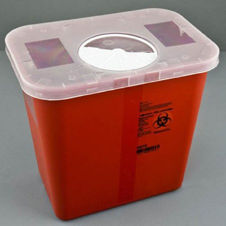 Picture of Sharps Container 2 Gallon Red Base / Translucent Lid Vertical Entry Rotating Lid10-1271