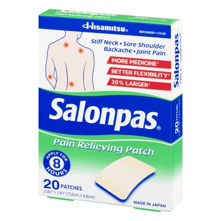 Picture of Topical Pain Relief Salonpas® 3.1% - 6% - 10% Strength Camphor / Menthol / Methyl Salicylate Patch 20 per Box46581011020