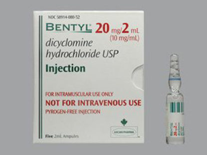 Picture of Bentyl* Dicyclomine HCl 10 mg / mL Injection Ampule 2 mL58914008052
