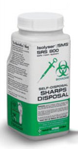 Picture of Sharps Container with Solidifier Isolyser® SMS® WasteWise 7-1/4 H X 3-1/2 W X 3 D Inch 0.8 Liter White Base / White Lid Vertical Entry Screw On LidSRS800