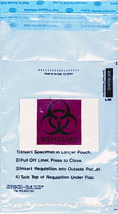 Picture of Specimen Transport Bag with Document Pouch and Absorbent Pad Speci-Gard® 6 X 10 Inch Polyethylene Adhesive Closure Biohazard Symbol / Storage Instructions / Instructions for Use NonSterileUF95-BDES