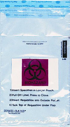 Picture of Specimen Transport Bag with Document Pouch and Absorbent Pad Speci-Gard® 6 X 10 Inch Polyethylene Adhesive Closure Biohazard Symbol / Storage Instructions / Instructions for Use NonSterileUF95-BDES