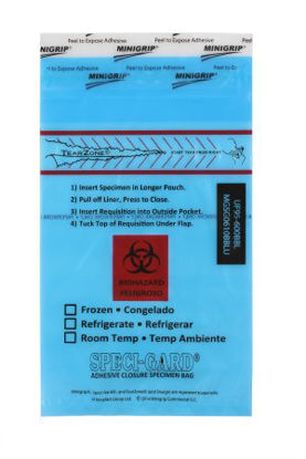 Picture of Specimen Transport Bag with Document Pouch Speci-Gard® 6 X 10 Inch Polyethylene Adhesive Closure Biohazard Symbol / Storage Instructions NonSterileUF95-600BBL