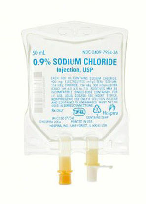 Picture of Replacement Preparation Sodium Chloride, Preservative Free 0.9% IV Solution Flexible Bag 50 mL Fill in 120 mL798436