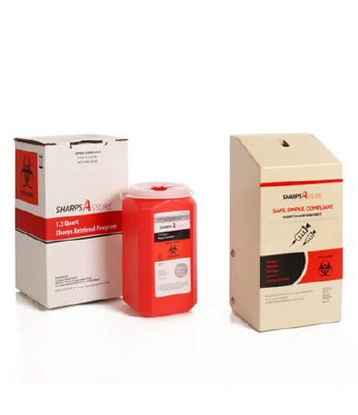 Picture of Mailback Sharps Container Intro Kit Sharps Assure 3-3/4 L X 3-3/4 W X 7 H Inch 1 Quart Red Base / Translucent White Lid Vertical EntrySA1QI