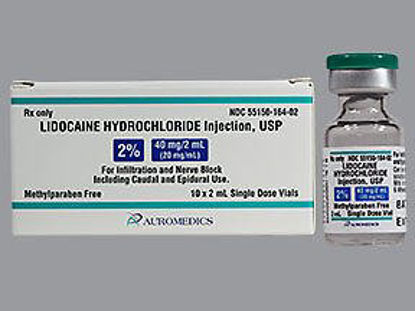 Picture of Lidocaine HCl, Preservative Free 2%, 20 mg / mL Injection Single Dose Vial 2 mL55150016402