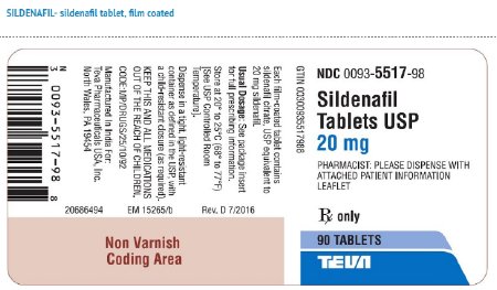 Picture of Sildenafil Citrate 20 mg Tablet Bottle 90 Tablets00093551798
