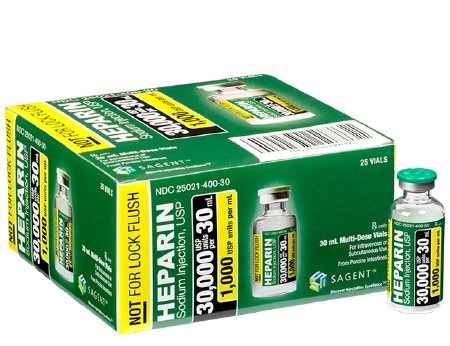 Picture of Heparin Sodium, Porcine 1,000 U / mL Injection Multiple Dose Vial 30 mL25021040030