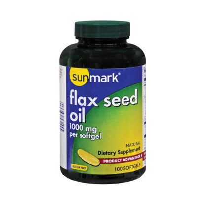 Picture of Dietary Supplement sunmark® 1 Softgel: Calories 10 (Calories From Fat 10) / Total Fat 1 g / (Saturated Fat 0 g; Polyunsaturated Fat 1 g; Monounsaturated Fat 0 g) / Cholesterol 0 g / Flaxseed Oil 1 g (1000 mg) / (Alpha-Linolenic Acid [Omega-3] 600 mg) / Gelatin / Glycerin 1000 mg Strength Softgel 100 per Bottle01093989244