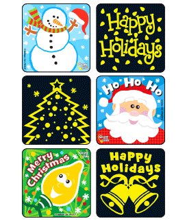 Picture of Kids Love Stickers® 75 per Unit Merry Christmas Glow-In-The-Dark , Assorted StickerW2037