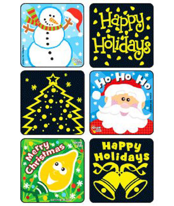 Picture of Kids Love Stickers® 75 per Unit Merry Christmas Glow-In-The-Dark , Assorted StickerW2037
