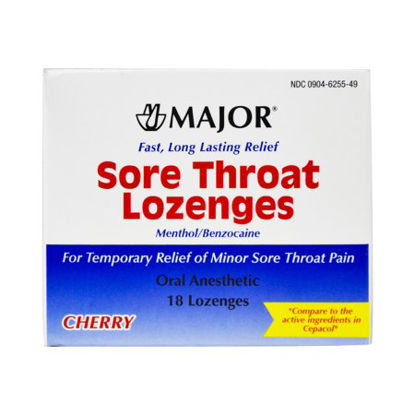 Picture of Sore Throat Relief Major® 15 mg - 4 mg Strength Lozenge 18 per Box00904625549