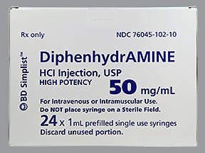 Picture of Diphenhydramine HCl 50 mg / mL Injection Prefilled Syringe 1 mL76045010210