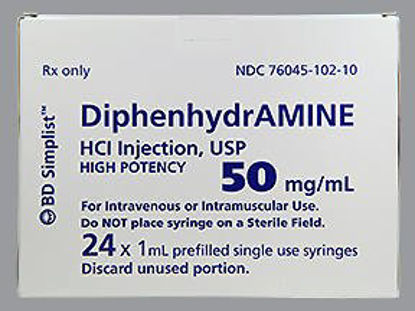 Picture of Diphenhydramine HCl 50 mg / mL Injection Prefilled Syringe 1 mL76045010210