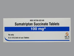 Picture of Sumatriptan Succinate 100 mg Tablet Blister Pack 9 Tablets62756052269