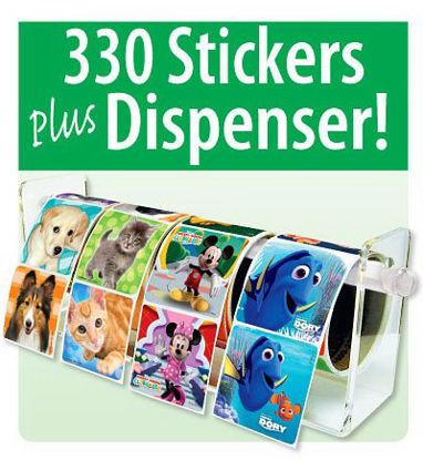 Picture of Kids Love Stickers® 330 Count Small Dispenser and 4 Best Sellers StickerSDBS4