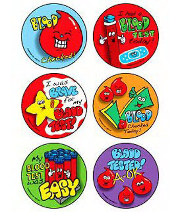 Picture of Kids Love Stickers® 90 per Unit Medical Blood Test Today , Assorted StickerM2187