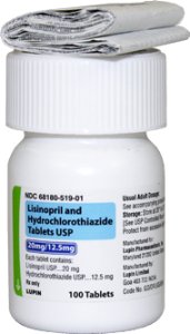 Picture of Lisinopril / Hydrochlorothiazide 20 mg - 12.5 mg Tablet Bottle 100 Tablets68180051901