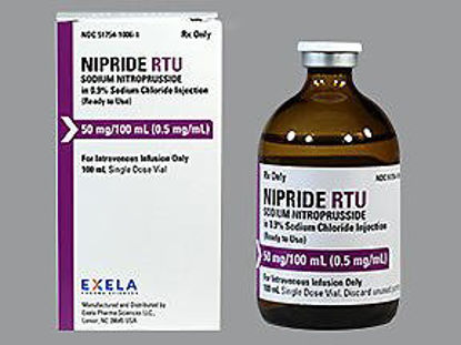 Picture of Nipride Rtu Nitroprusside / 0.9% Sodium Chloride 0.5 mg / mL Injection Single Dose Vial 100 mL51754100601
