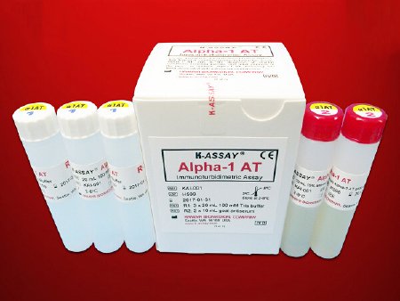 Picture of Reagent Kit K-ASSAY® Immunochemistry / Specific Protein Test Alpha1-Antitrypsin For Automated Clinical Chemistry Analyzers 200 Tests R1 Buffer: 3 X 20 mL, R2 Antibody: 2 X 10 mLKAI-001