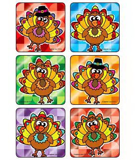 Picture of Kids Love Stickers® 75 per Unit Foil Turkey Characters , Assorted StickerF2073P