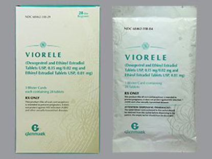 Picture of Viorele™ Desogestrel / Ethinyl Estradiol 0.15 mg - 0.02 mg and 0.01 mg Tablet Blister Pack 3 X 28 Tablets68462031829