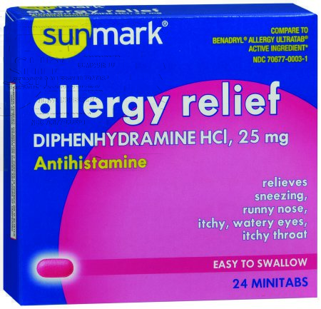 Picture of Allergy Relief sunmark® 25 mg Strength Minitab 24 per Box70677000301